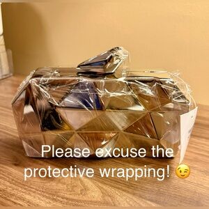 BNIP Edgy and So Cool! Geometric Chrome Acrylic Clutch Handbag